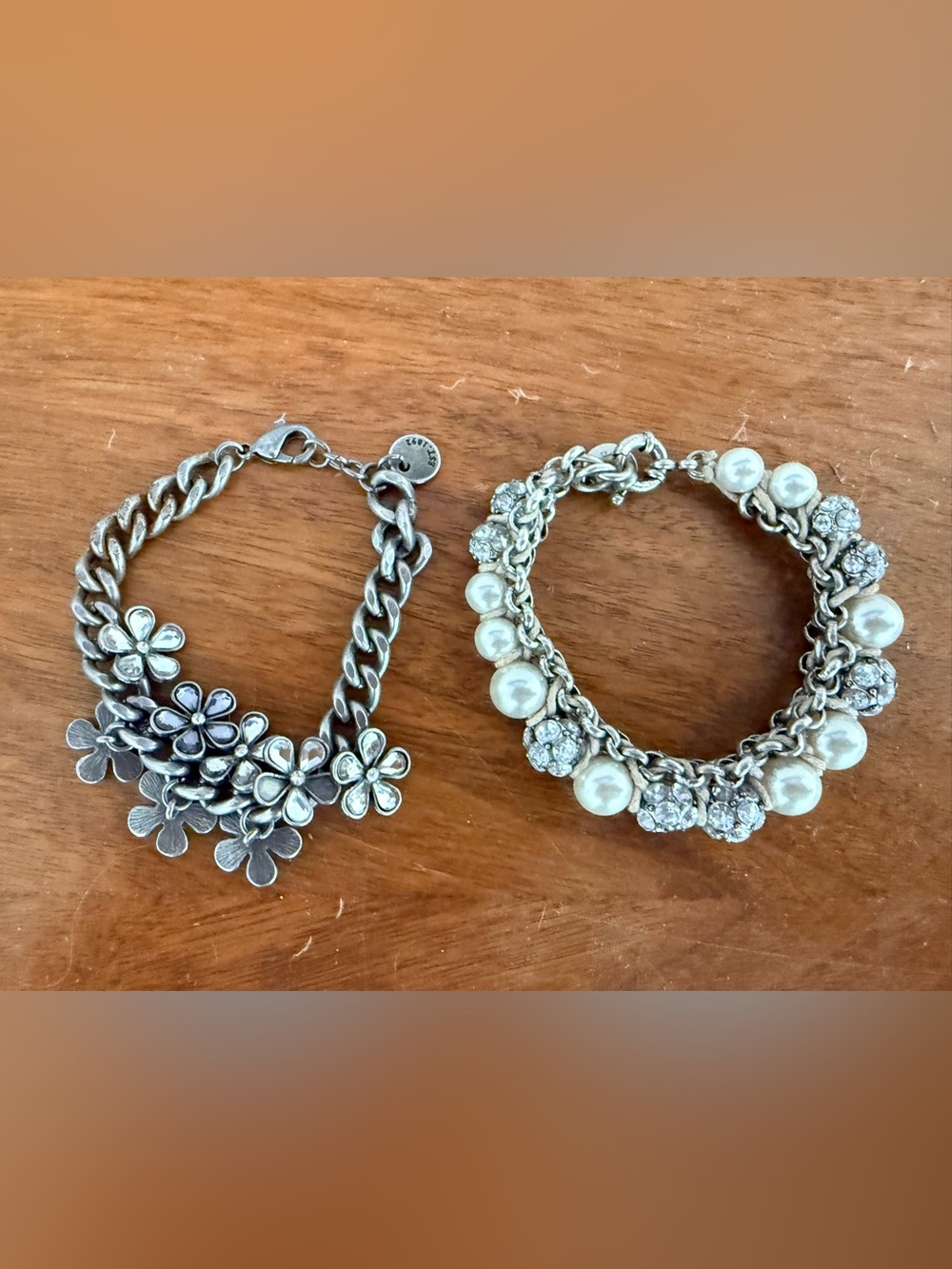Vintage Abercrombie & Fitch Bracelet Lot Y2K Faux Pearl Rhinestone Floral Charm